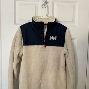 Helly Hanson Boys 14 Cream colored fuzzy sweater. 1/4 zip up